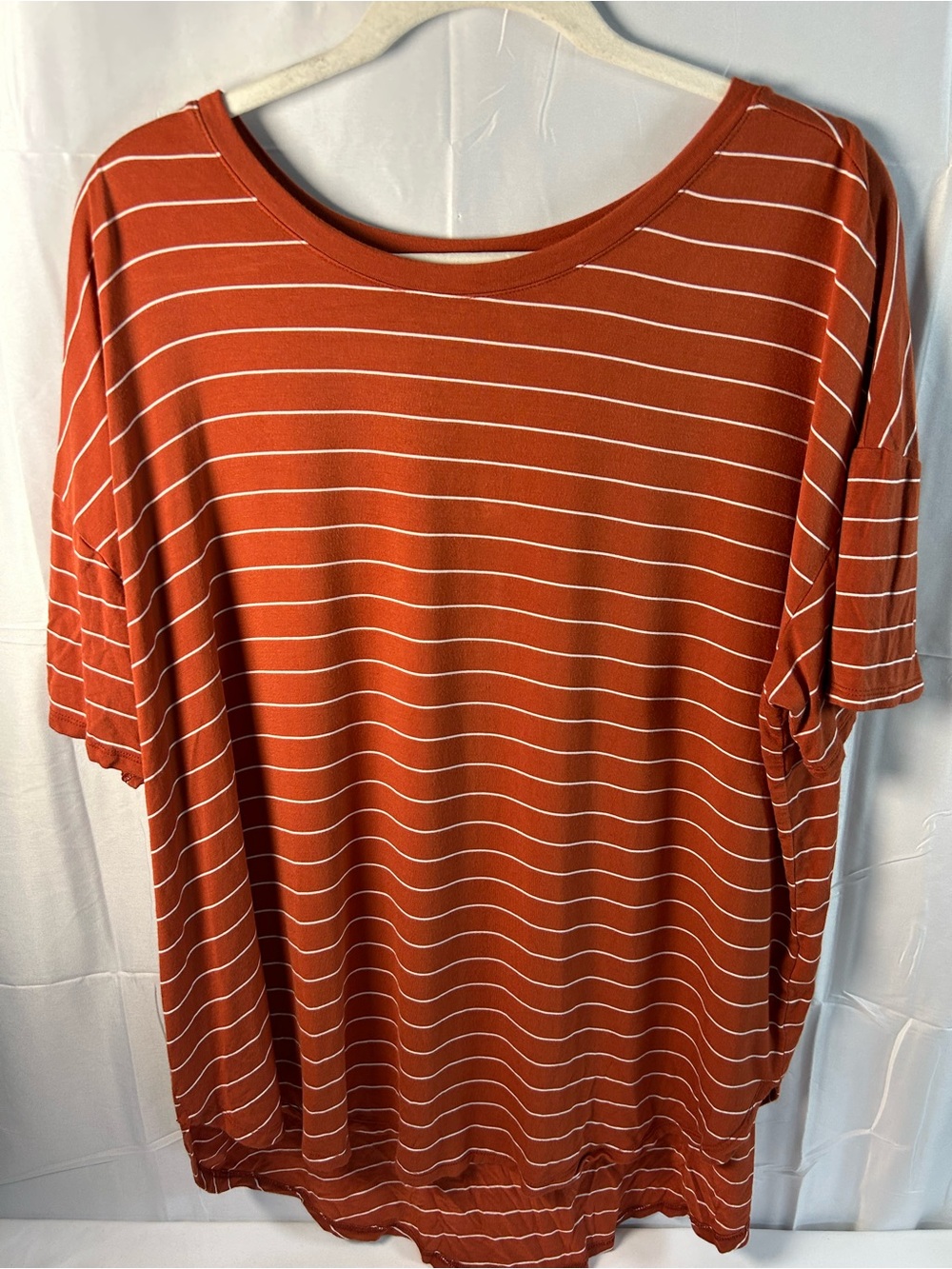 Time and Tru Rust and White Striped Scoop Neck Tee XL(16-18)